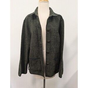 Vintage Jane Ashley Olive Green Herringbone Cozy Jacket sz L Indie Hipster